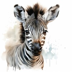 Baby Zebra Watercolor Illustration isolated background. digital illustration. Generative AI