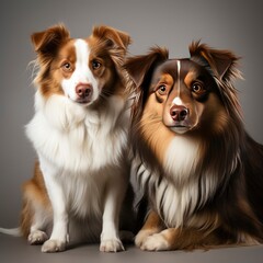 Fototapeta premium Cat Dog Sitting Together Isolated, Isolated On White Background, For Design And Printing