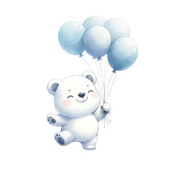 Naklejka premium blue bear Baby shower clip art Watercolor illustration set, newborn accessories, birthday party design elements