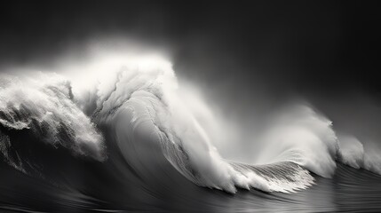 Majestic Black and White Ocean Wave Crashing Against the Shore, Capturing the Power and Beauty of Nature
