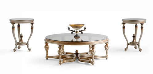 classic coffee table whit decoration isolated on white background .