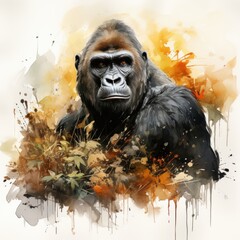 Gorilla Watercolor Illustration isolated background. digital illustration. Generative AI	