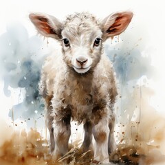 Image of Lamb watercolors isolated background. digital illustration. Generative AI printed on Printed Glass Splashbacks