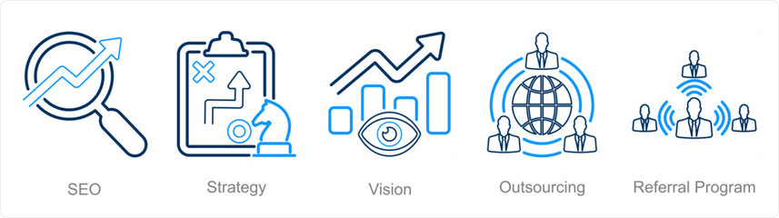 A set of 5 Increase Sale icons as seo, strategy, vision