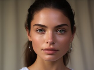 Naklejka premium Portrait of a young woman with very beautiful eyes. Fashion and beauty.
