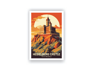 Heidelberg Castle, Germany. Vintage Travel Posters. Vector illustration. Famous Tourist Destinations Posters Art Prints Wall Art and Print Set Abstract Travel for Hikers Campers Living Room Decor