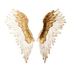 Fotobehang illustration of a wings in white and gold colour isolated in the transparent background © alex