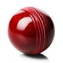 Red leather cricket ball isolated on white or transparent background, png 