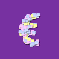 Fototapeta premium set of numbers and symbols made of multicolored stickers, 3d illustration, euro