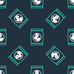 Line Fertilizer bag icon isolated seamless pattern on black background. Vector