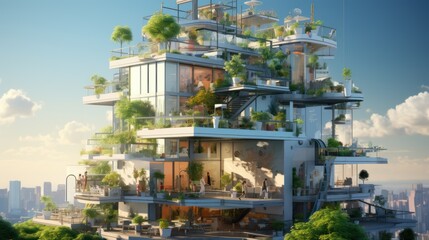 The future of construction sites: added ecological value through building decoration, balconies - obrazy, fototapety, plakaty