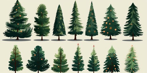 Obraz premium Collection of Christmas trees. Colorful vector illustration in flat cartoon style