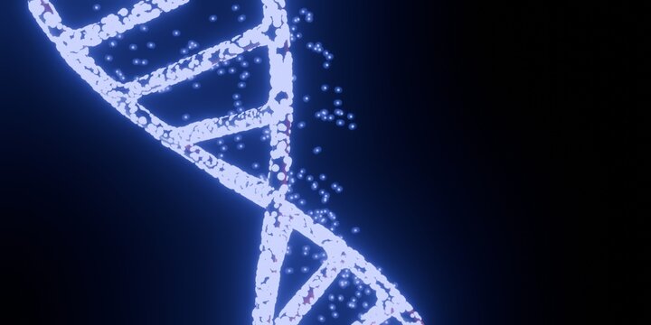 Abstract 3D Render of Blue DNA Double Helix on Dark Background