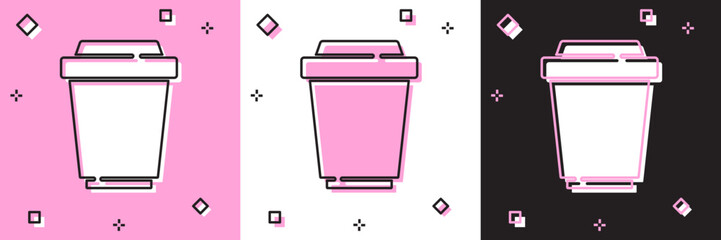 Set Coffee cup to go icon isolated on pink and white, black background. Vector