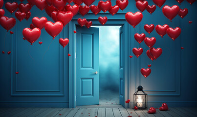 rote schwebende Herzen zum Valentinstag