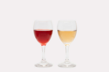front view of Red and white wine glass isolated on white background