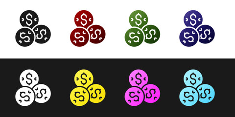 Set Casino chip with dollar symbol icon isolated on black and white background. Casino gambling. Vector