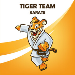Tiger mascot with karate kimono cartoon logo