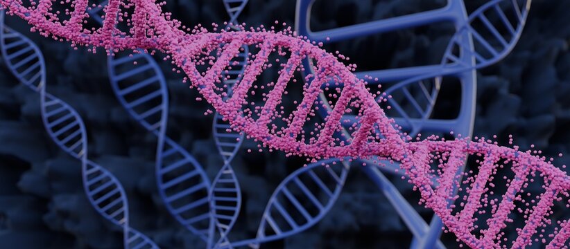 DNA Double Helix in Purple and Orange Color Scheme. 3D render.
