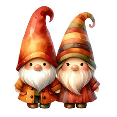 couple autumn fairy gnomes thanksgiving day clipart