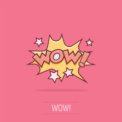 Obraz premium Vector cartoon wow comic sound effects icon in comic style. Sound bubble speech sign illustration pictogram. Wow business splash effect concept.
