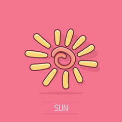 Vector hand drawn sun icon in comic style. Summer sign illustration pictogram. Sun business splash effect concept.