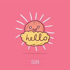 Hello summer hand drawn chalk sun icons. Vector illustration isolated on white background.