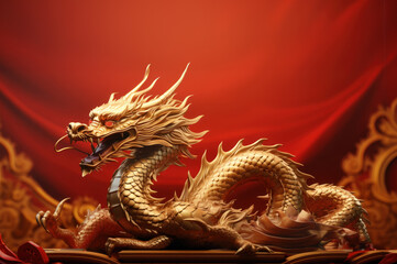Fototapeta premium Red Dragon Background with room for text created with Generative AI technology