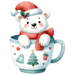 Christmas animal sitting in the mug on transparent background