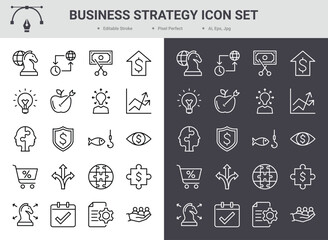 Business strategy icon set. Editable stroke