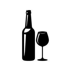 Silhouette bottle and glass of wine vector isolated.
