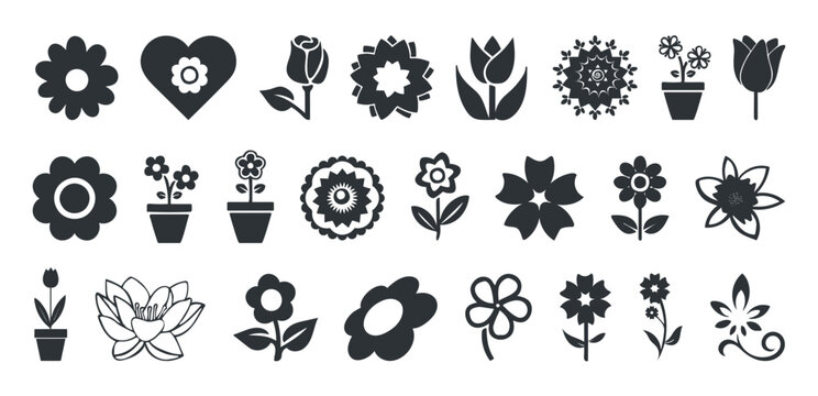 Flower and flower plant icon set nature collection isolated on transparent background.