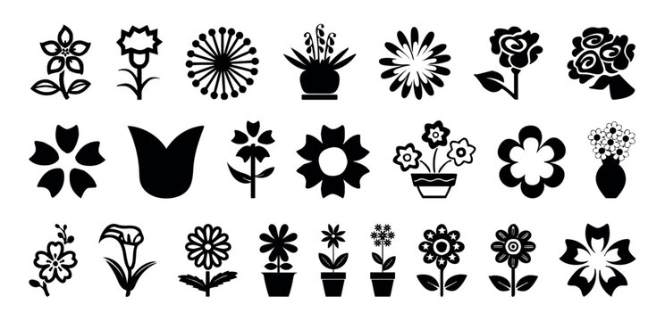 Flower and flower plant icon set nature collection isolated on transparent background.