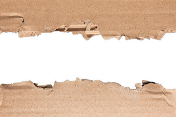 Set of torn brown cardboard pieces isolated on transparent background