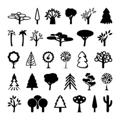 Set of trees icon vector signs isolated on a white background.