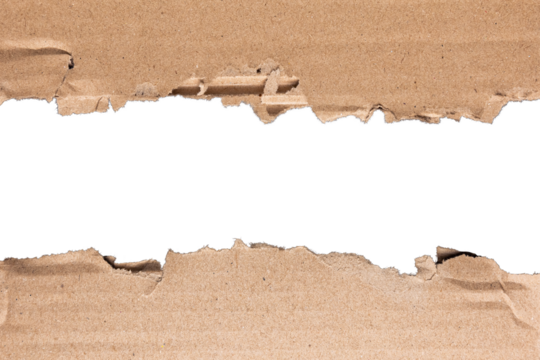 Set of torn brown cardboard pieces isolated on transparent background