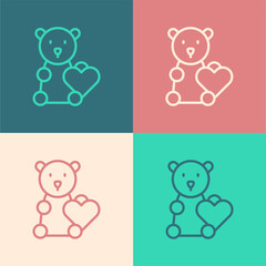Pop art line Donate child toys icon isolated on color background. Charity kindness, volunteer social assistance. Vector
