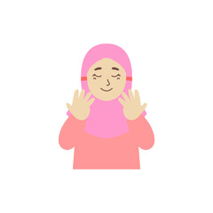 set of poses of women with hijabs and very beautiful office