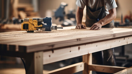 Carpenter Working on Wooden Furniture