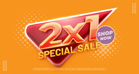 Vector 2x1 special sale promotion banner with text effect template design