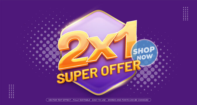 Vector 2x1 super offer promotion banner with text effect template design