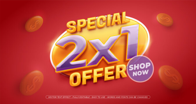Vector 2x1 promotion banner with text effect editable template design