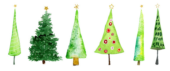 Weihnachtsbäume, Aquarell auf Papier - 683689970