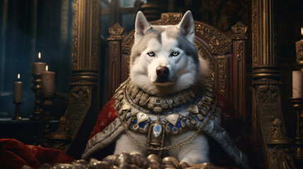 Realistic lifelike Husky dog puppy in renaissance