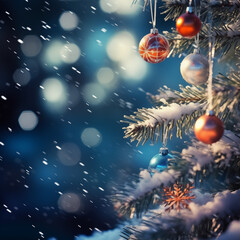 Christmas background with Christmas tree and decorations