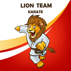 Lion mascot with karate kimono cartoon logo © mollicart