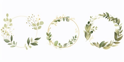 Luxury botanical gold wedding frame elements on white background. Set of polygon, circle, glitters, eucalyptus leaves, leaf branches. Elegant foliage design for wedding, card, invitation,Generative AI - obrazy, fototapety, plakaty