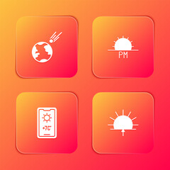 Set Comet falling down fast, Sunset, Weather forecast and Sunrise icon. Vector