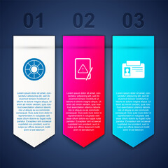 Set Safe, Tablet with exclamation mark and Identification badge. Business infographic template. Vector