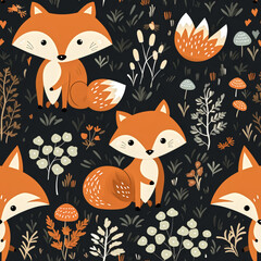 fox, cute, seamless pattern